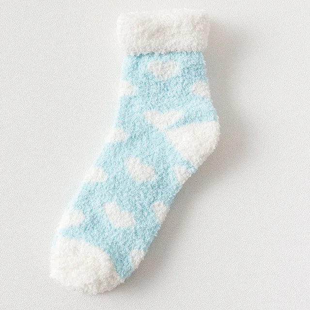 Candy Warm Lady Heart Cute Winter Kawaii Thick Casual Women Socks Fuzzy Fluffy Terry Warm Socks Short Cute Cotton Socks Female love light blue