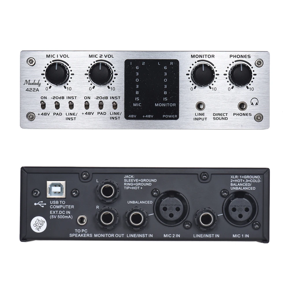 

4-Channel Audio System Interface External Sound Card +48V phantom power DC 5V Power Supply for Computer Smartphone With USB