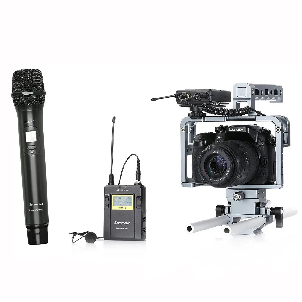 Saramonic UWMIC9 вещания UHF камера беспроводной петличный микрофон системы Передатчики+ один приемник для DSLR видеокамеры