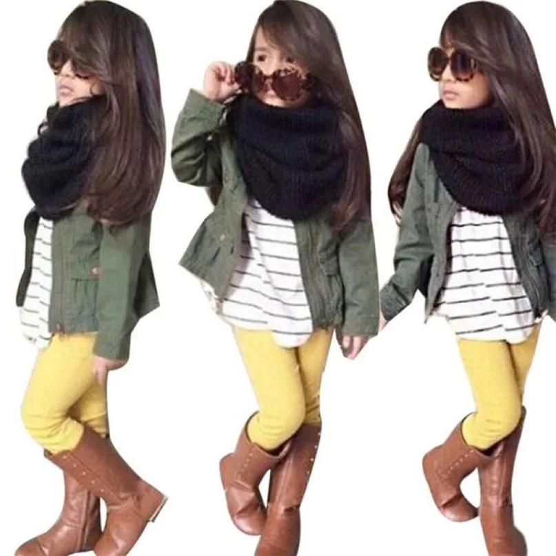 1Set Kids Toddler Girls Warm Long Sleeve T-Shirt Tops+Coat+Pants Clothes Outfits