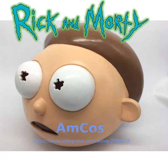 Anime Rick y Morty máscara Cosplay casco Linda cabeza completa de látex