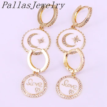 

5Pairs 2019 New Trendy Cz Zirconia Micro Pave Gold Filled Enamel Round Charming Earring For Women Girls