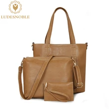 LUDESNOBLE 2017 Nuevo Lujo Mujeres de Los Bolsos Bolsos de Cuero del Diseñador de Las Mujeres Bolso de hombro Femenino 3 Sets Femme Sac A Principal De Marca