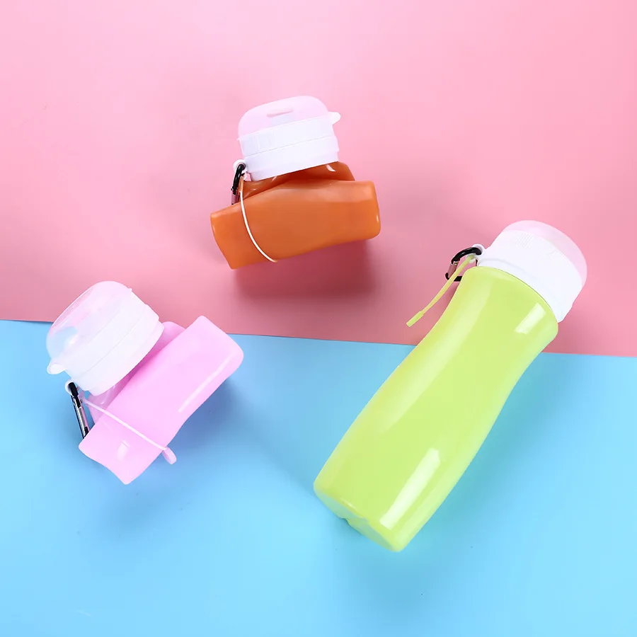 BPA Free Portable Silicone Sport Squeeze Water Bottles Foldable Reusable Bottle for Water Travel