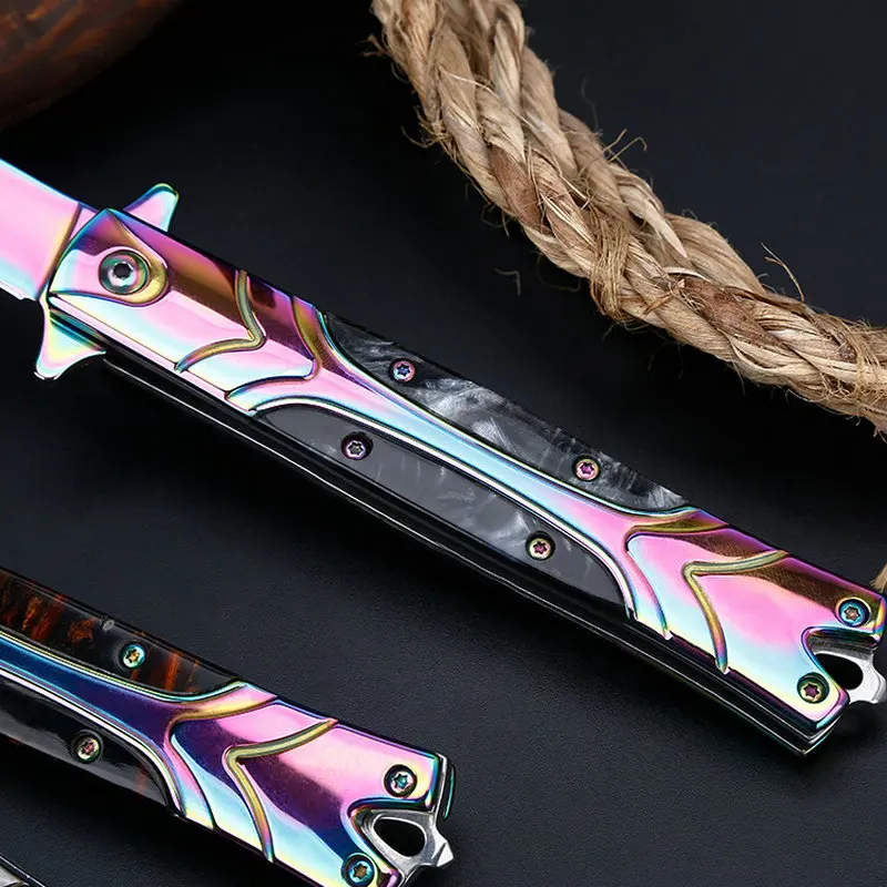 colorful titanium tactical folding knife outdoor camping hunting survival rescue edc tools (8)