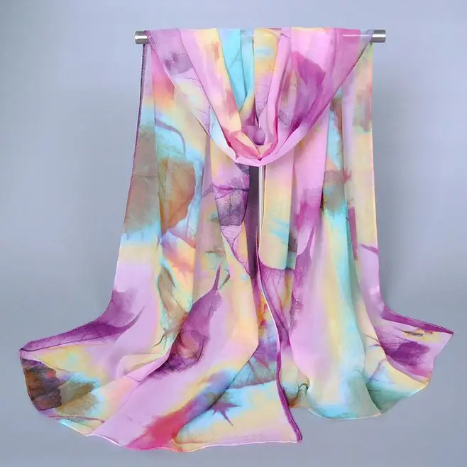 Женский шифоновый шарф с рисунком листьев|Женские шарфы| |