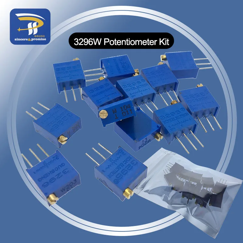 

13ValuesX1PCS potentiometer Kit High Precision 3296W Variable Resistor 100R -1M 200R 500R 1k 2k 5K 10K 20K 50K 100K 200k 500k