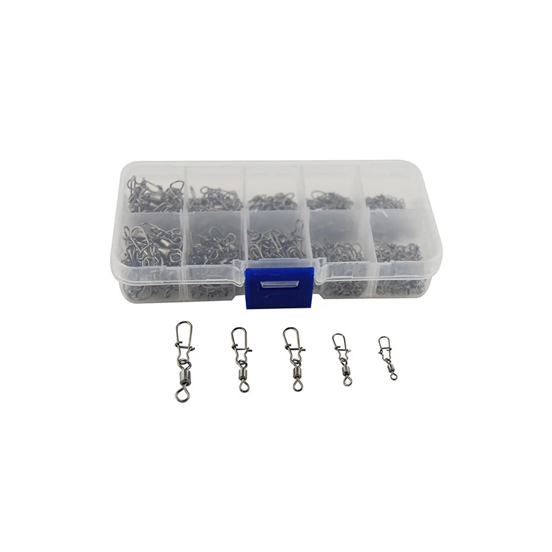 210PCS Fishing Rolling Ball Bearing Barrel Swivel with Safety Snap Connector Fishing Accessories #2 #4 #5#6 #8 