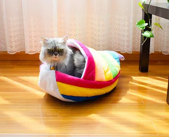 

Pet cat kitten bed kennel house rainbow boat mat cat playing bed cat