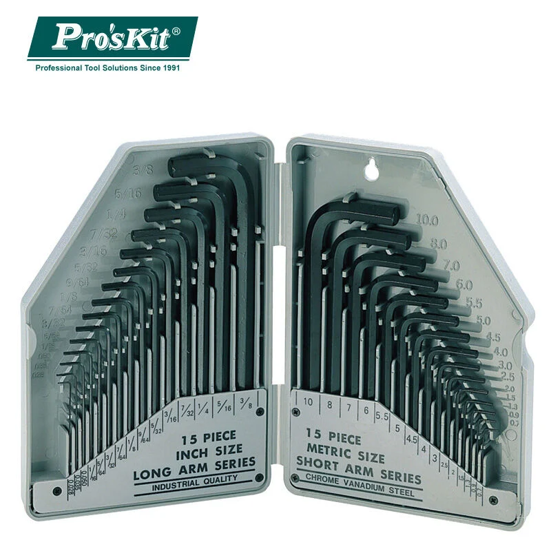 ProsKit 8PK-027 30 шт. метрический и дюймовый Комбинированный Набор шестигранных ключей Набор отверток Набор инструментов для ремонта коротких длинных рук ручные инструменты