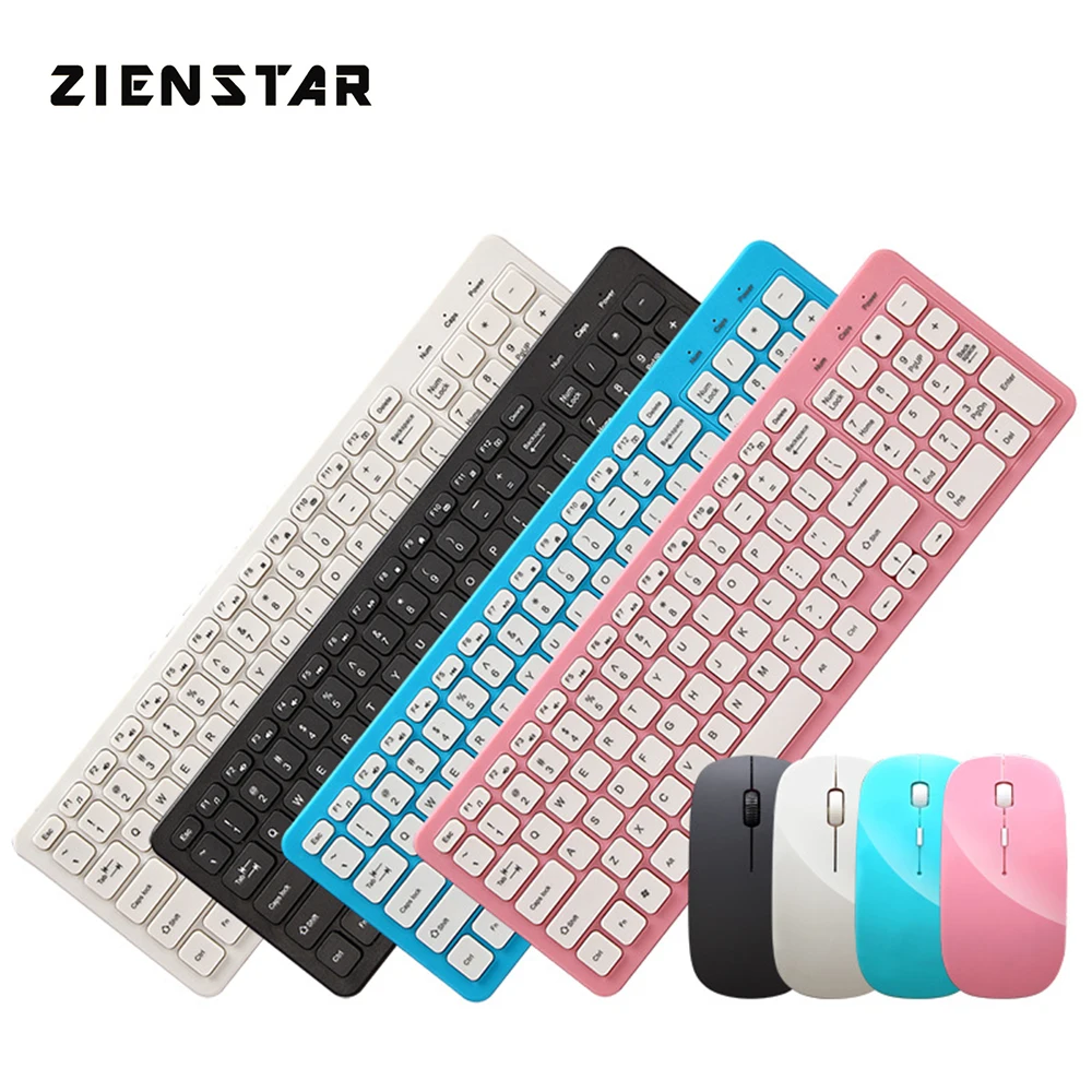 Zienstar English 2 4G Wireless Keyboard Mouse Combo With USB Receiver 