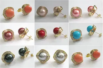 

wholesale New arrival -18GP Elegant 10mm china south sea shell pearl earring -8 color