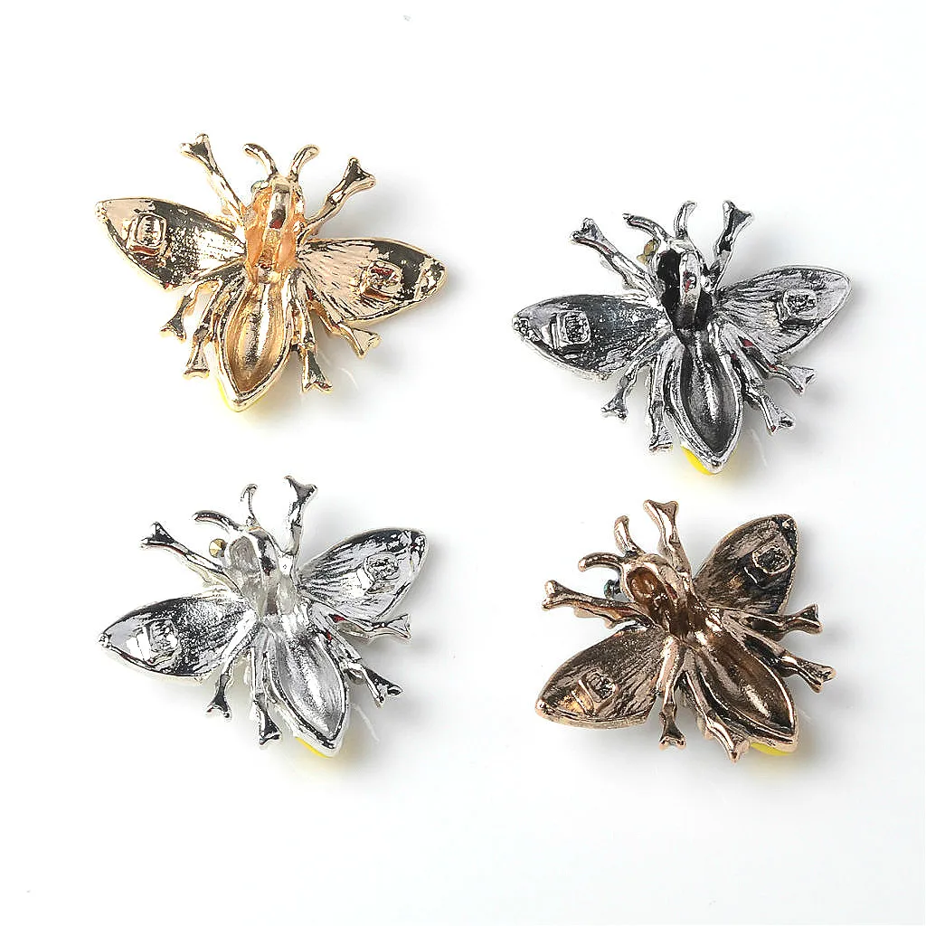 4x Bee Shape Alloy Crystal Enamel Craft Buttons Jewelry Making Findings for Clothing Bag Shoes Hair Accessories Decoration 31mm
