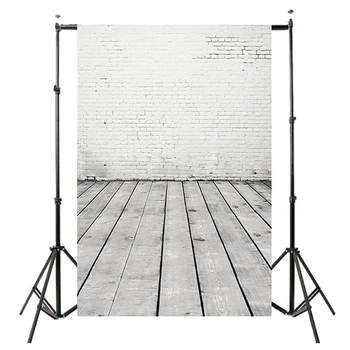 

5x7FT Vinyl Photography Backdrop Photo Background, White+gray brick wall wood floor