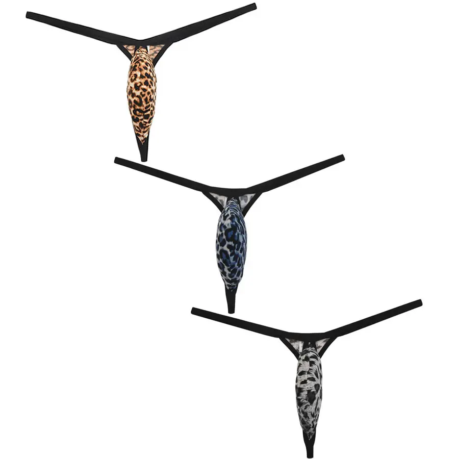 

3PCS/Lot Sexy Men's Bikini Thongs Leopard Style Mini Pouch Underwear Fashion G-strings Elastic Underpants Male T-back