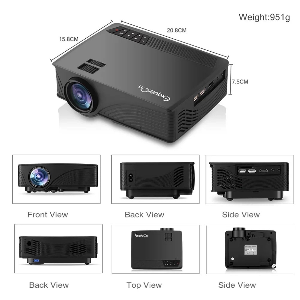 Exquizon GP12 обновленный EHD09 мини-проектор 1800 люмен 800*480 макс 1080P мультимедийная Поддержка HDMI/USB/SD/AV/AUX