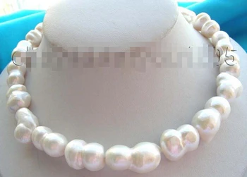 

shipping>>> >>Genuine Natural 26mm White Twins Pearl Necklace 14KGP!