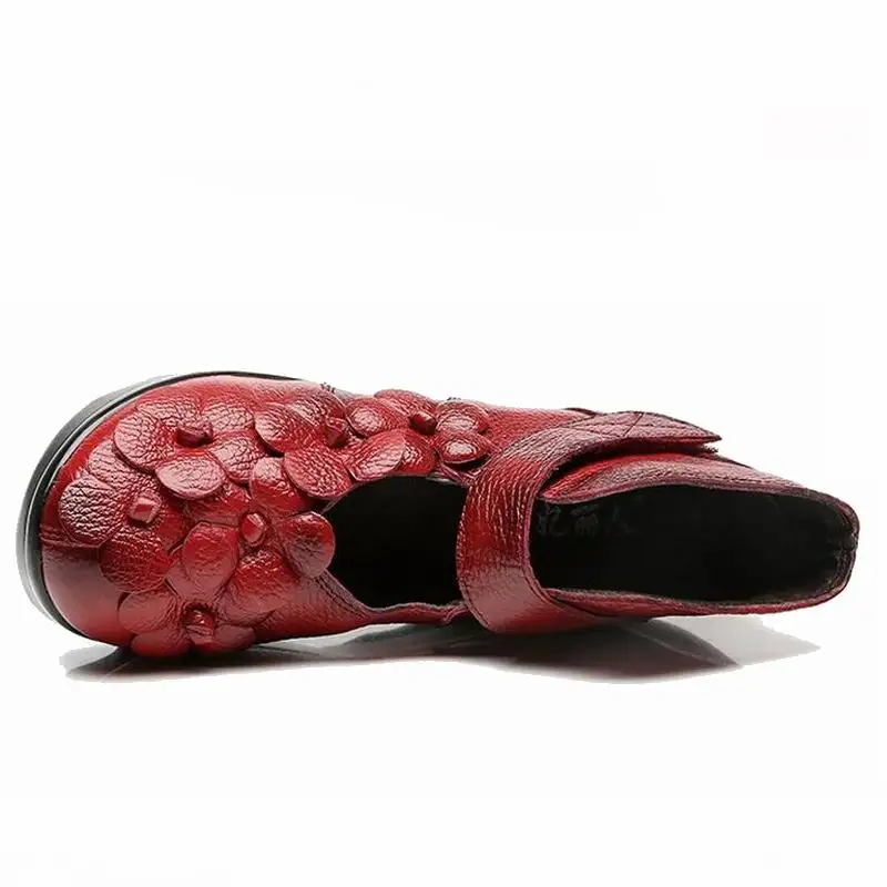 Женские ботильоны из натуральной кожи с круглым носком на танкетке|genuine leather ankle