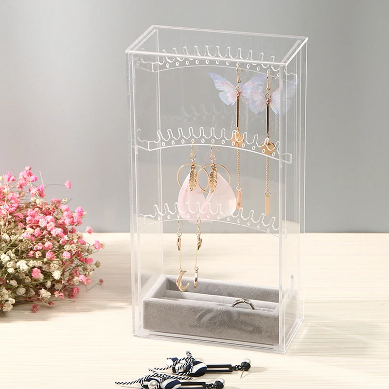 High-grade Acrylic Earring Display Stand Organiser Holder Necklace Earring Studs Storage Clear Jewe