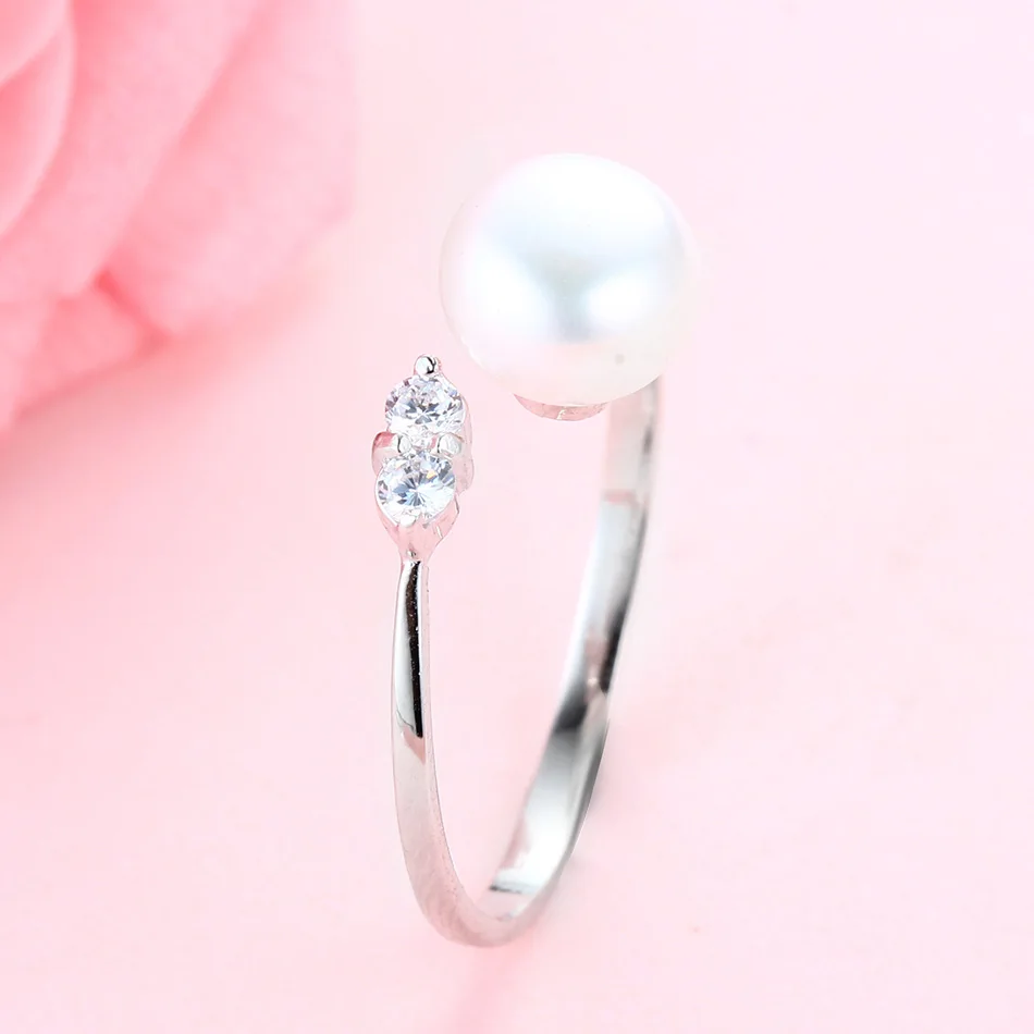 Cauuev, 8-9 мм, высокий блеск, натуральный пресноводный жемчуг, женские обручальные кольца, AAA блестящий кристалл, 925 пробы, серебряные ювелирные изделия - Цвет камня: Белый