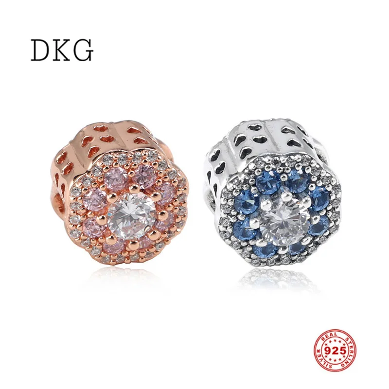 

2019 Spring New 925 Sterling Silver Shining Rose Gold Charm with Clean Crystal Beads Fit for Pandora Women Bracelet DIY Jewelry