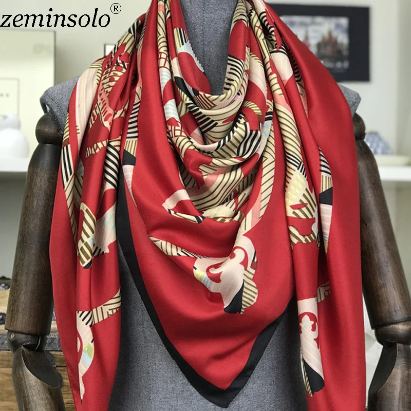 New Design Women Twill Silk Scarf 130*130cm Square Satin Scarves for Women Hair Printed Silk Hijab Scarf Bandana Shawls Stoles