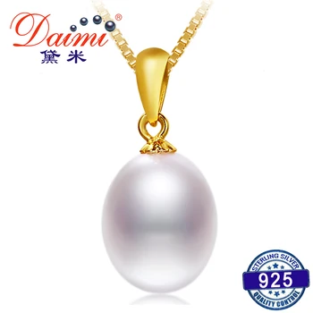 

DAIMI 2016 New Genuine Pearl Necklace Vintage Silver Pendant White Freshwater Pearl Wedding Necklace Pingente de Prata