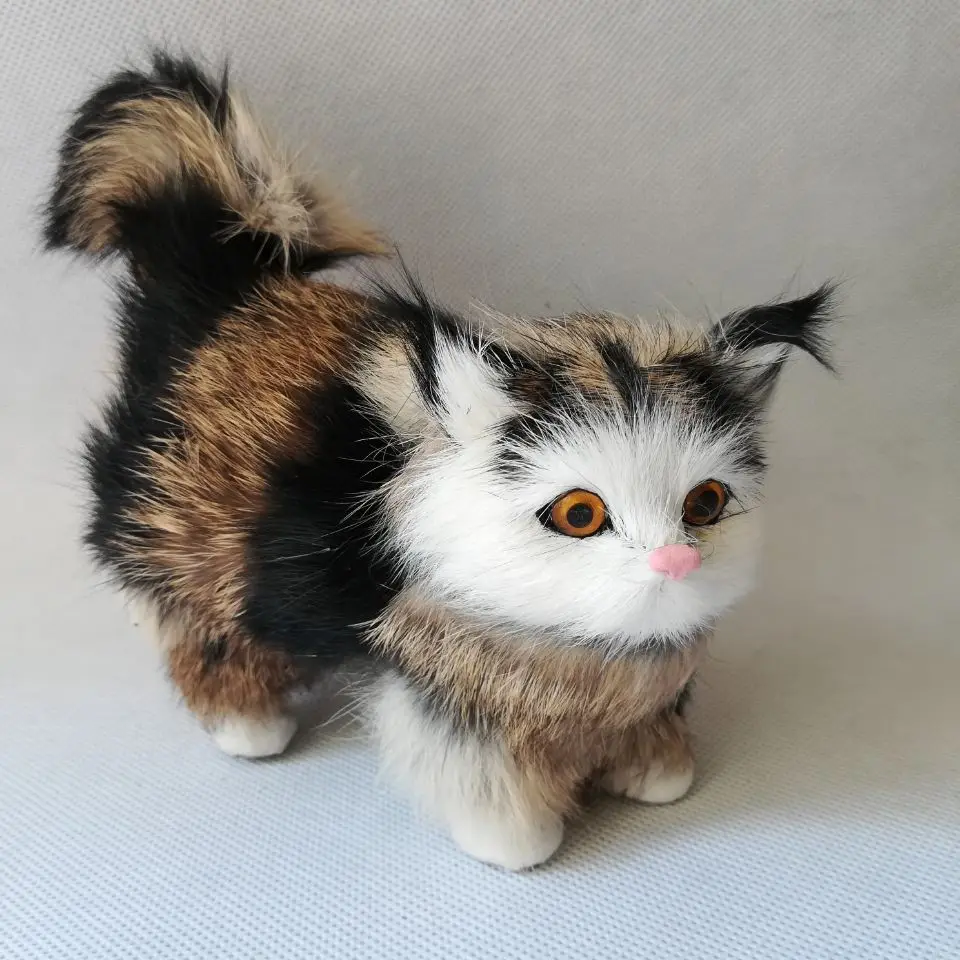 

real life toy about 12x13cm khaki grains cat model polyethylene&furry furs standing cat model home decoration gift h1261