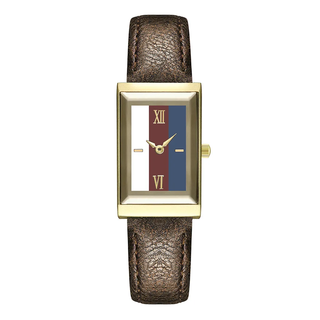 Продукт женские часы с квадратным циферблатом дамские Модные кварцевые наручные часы модные часы с кожаным ремешком повседневные часы Reloj Mujer@ 50 - Цвет: Coffee