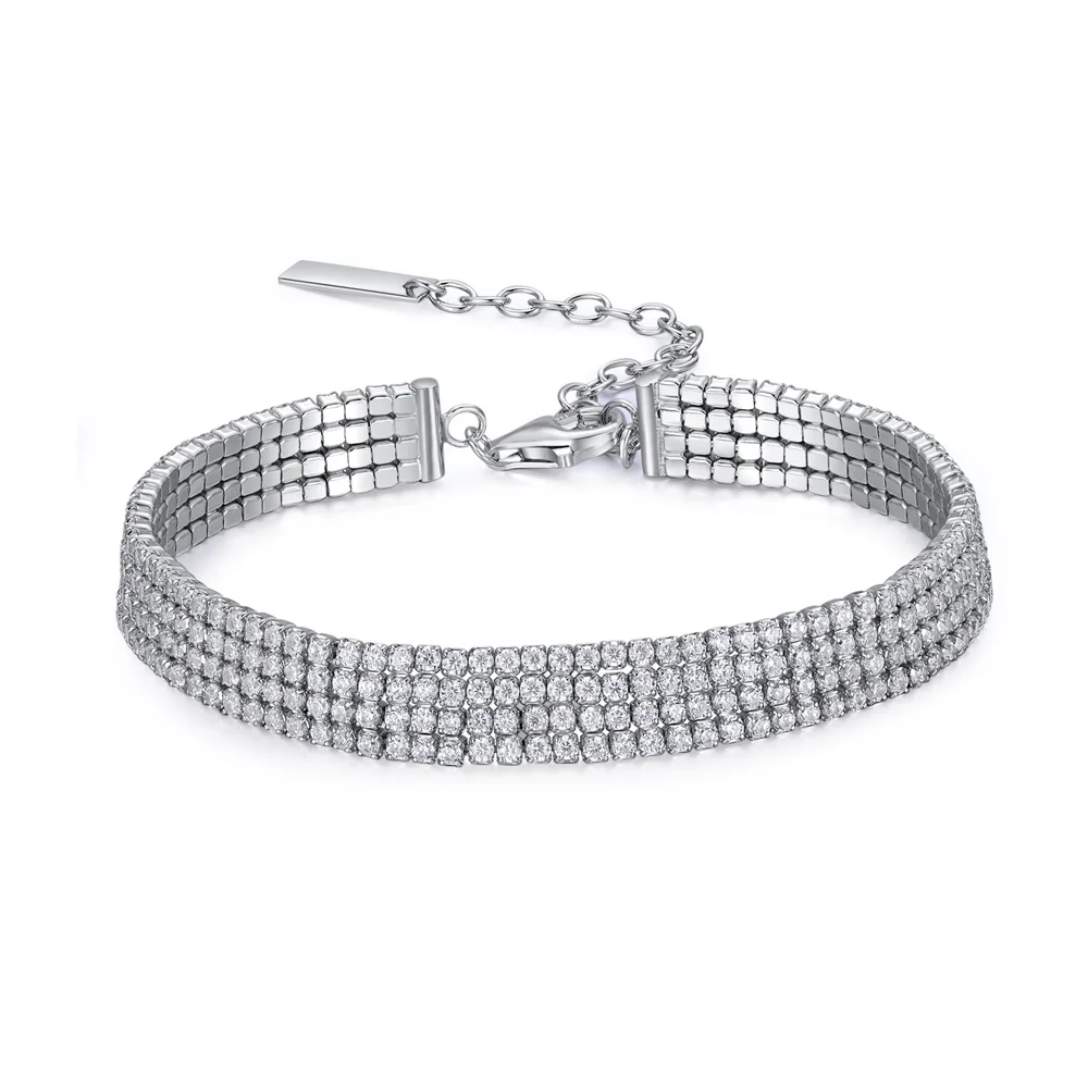 

Luxury Quadra Line Micro Setting CZ 925 Sterling Silver Adjustable Bracelet
