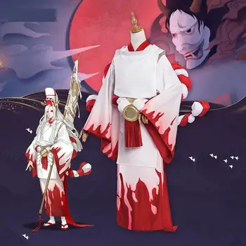 

Onmyoji White Meikai No Yakujin Satin Kimono Cosplay White Red Costume Japanese Uniform Game Anime Cosplay