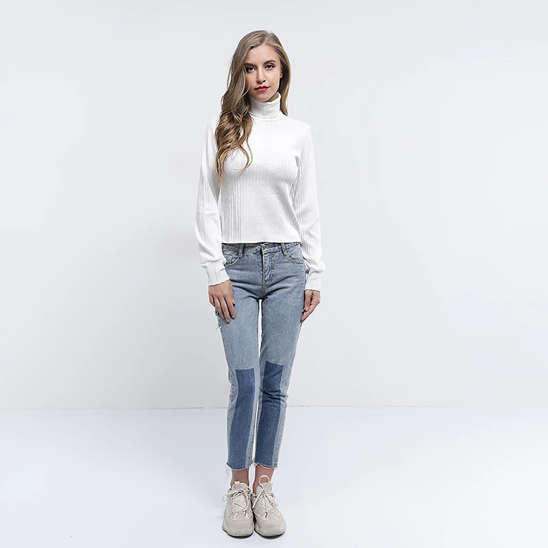 

Short Sweater Women Autumn Turtleneck Knitted Jumper Female Lantern Sleeve Pullover Clothes Sexy Cotton Women Autumn Sweater