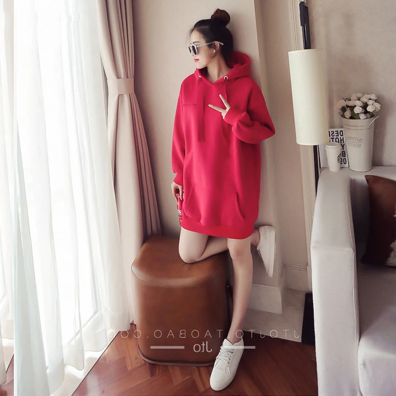 

Hoodies Women Hooded Long Plus Velvet Warm Soft Simple All-match Korean Style Sweatshirts Womens Trendy High Quality Pullovers
