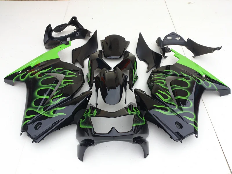 

Injection mold Fairing kit for KAWASAKI Ninja ZX250R 08 09 10 12 ZX 250R EX250 2008 2012 Green flames Fairings set+7gifts KF08