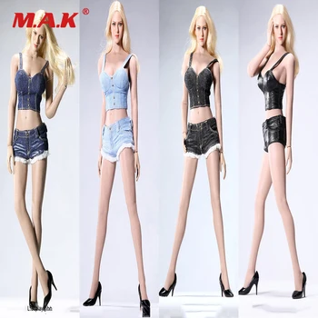 

1/6 Scale Female Clothes Set ATX028 Women's Sexy Hot Suspenders & Cowboy Shorts & High Heels Shoes for Large Bust Figure Body