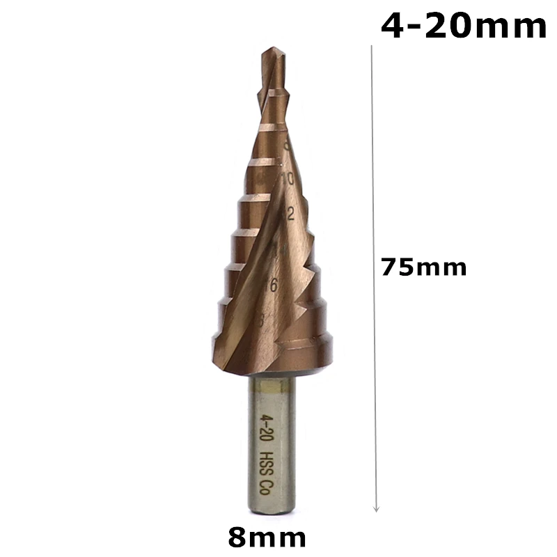 M35 кобальтовое ступенчатое сверло 4-12/4-20/4-32 мм высокоскоростные стальные сверла спиральный паз треугольный хвостовик для отверстий из нержавеющей стали - Цвет: 4-20mm