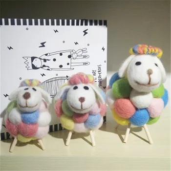 

3PCS/set Handmade Wool Felt Sheep Craft Cute Animal Doll Sheep Figurines American Parstoral Style Home Decor Kid's Birthday Gift