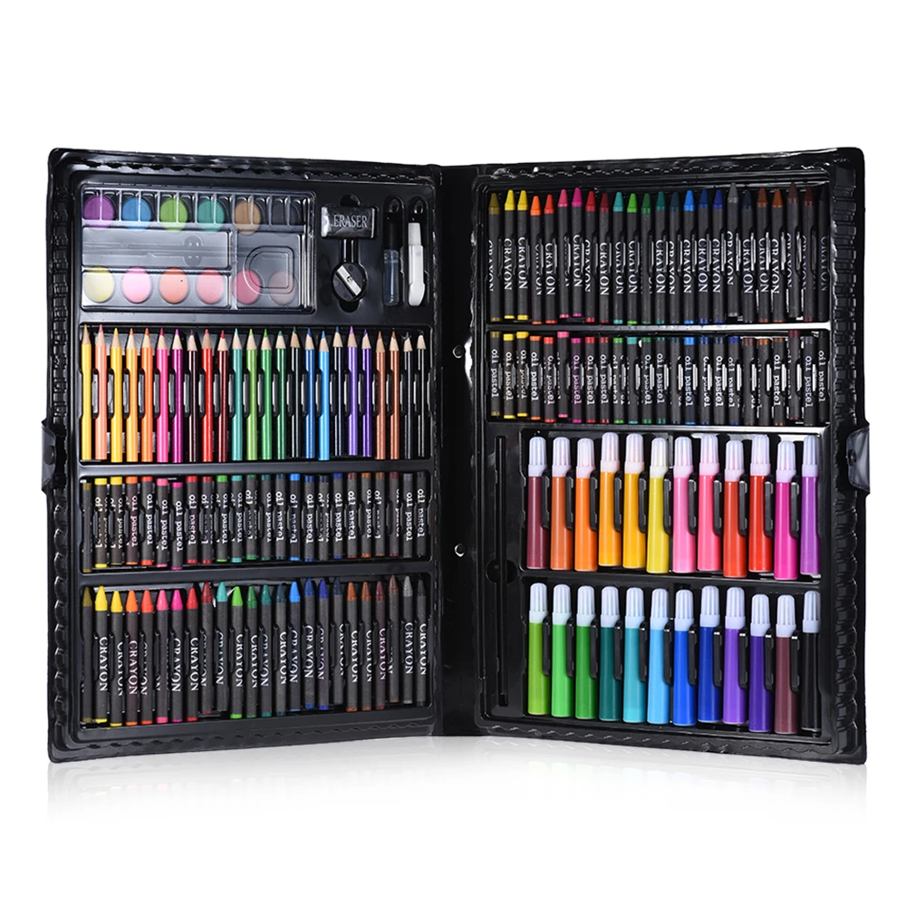 168pcs Drawing Pen Art Set Kit Painting Sketching Color Pencils Crayon Oil  Pastel Water Color Glue with Case for Children Kids