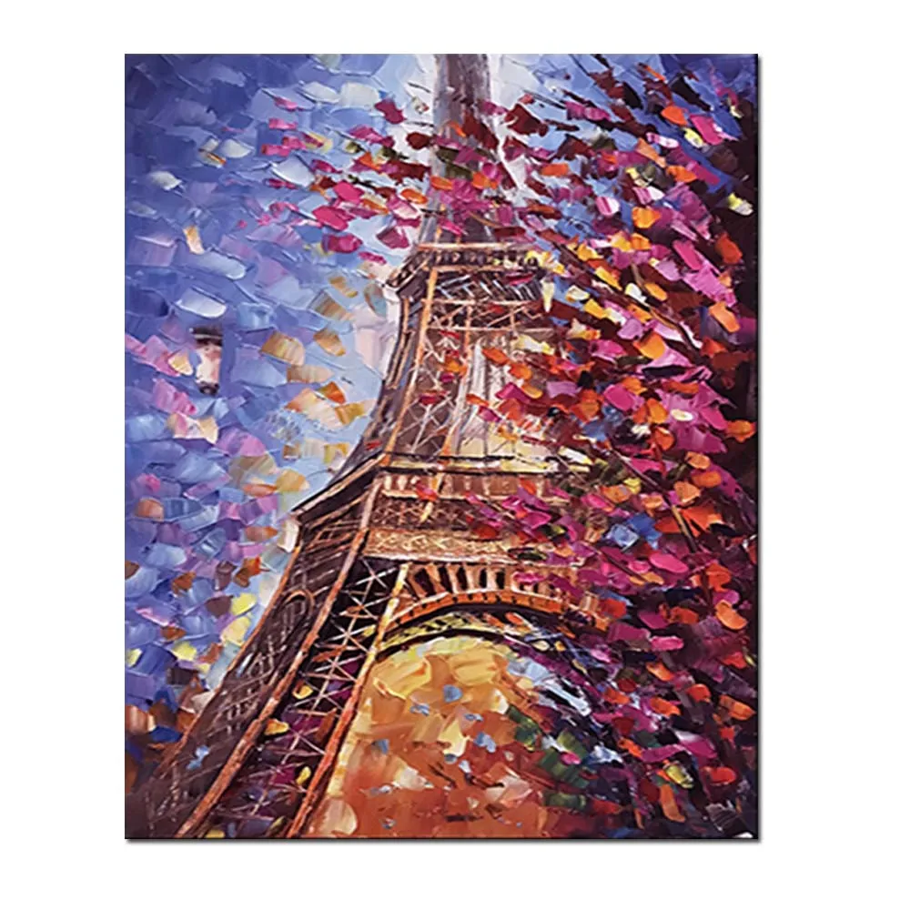 

Hand Painted Abstract Palette Knife Canvas Canvas Oil Painting Effiel Tower Wall Picture Painting For Children's room Wall Decor