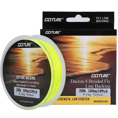 Goture 8 Strands Fly Fishing Backing Line 100M/109YRD 20LB 30LB Dacron Braided Fly Fishing Line Carp Bass Trout Fishing Tackles - Цвет: Yellow