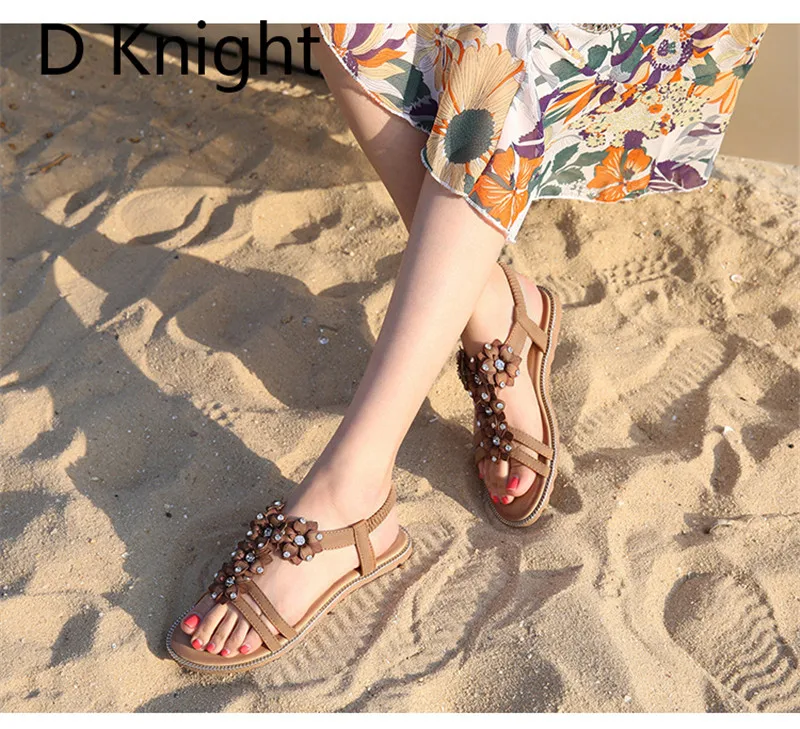 Fashion pu Leather Sandals Women Bohemian Summer Ladies Casual shoes woman Rhinestone Appliques Female Beach Shoes Flat Sandals (11)