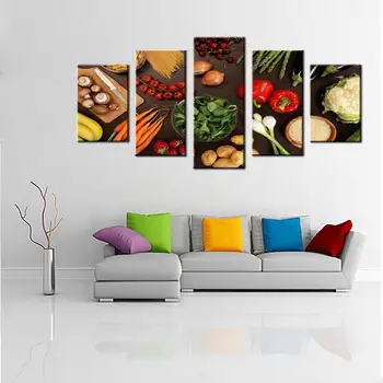 

Wall Decor Canvas Prints Fresh Color Healthy Eating Vegetables Fruit Pizza Hamburger Canvas Painting Kitchen Wall Art Decor Gift