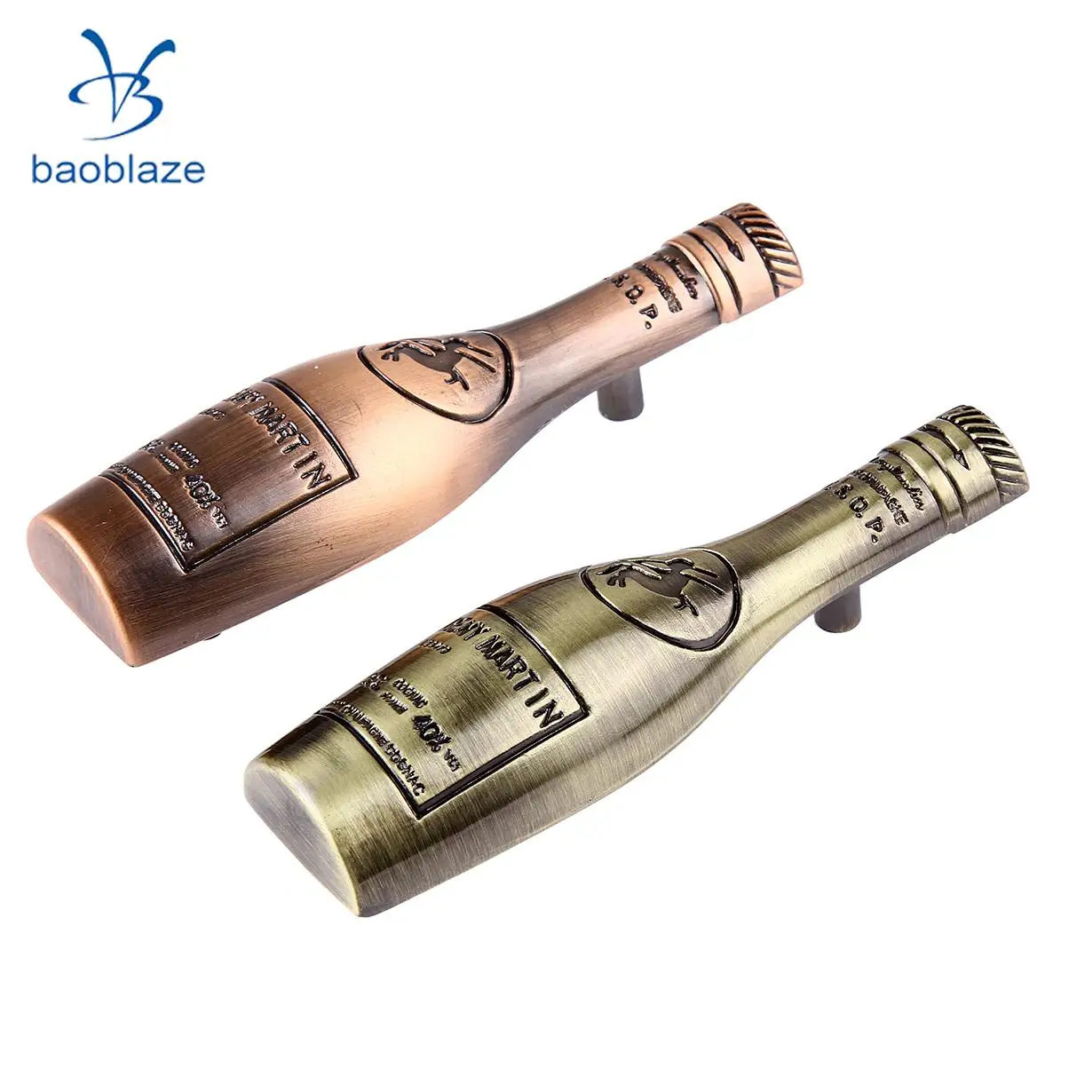 2Pieces Antique Style Copper Wine Bottle Shaped Cabinet Wardrobe Door Drawer Pull Handle Grip Knob