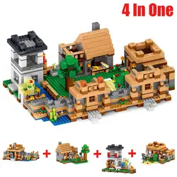 1221 шт. Minecraft игрушки Фигурки 4 в 1 мой мир Neverland ранчо Minecraft модель строительные блоки Пластик игрушка для детская # E