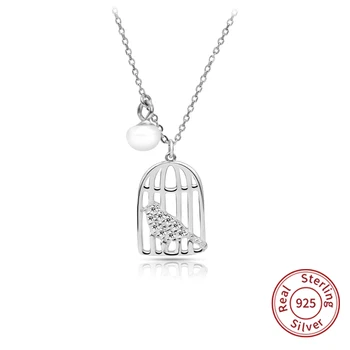 

New Fashion 925 Sterling Silver Birdcage Necklaces&Pendant Crystal Clavicle Short Necklace for Women Jewelry Gift zk40