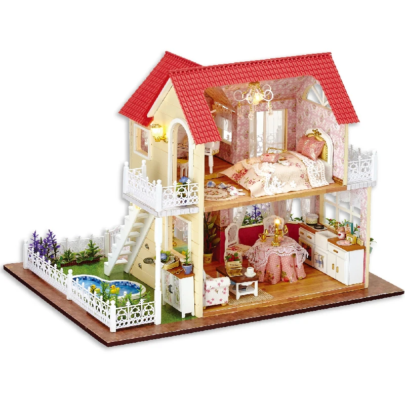 

Cute Room DIY Dollhouse Miniature Model With LED 3D Wooden Furniture House Handmade Toys Birthday Gifts For Children A033 #E