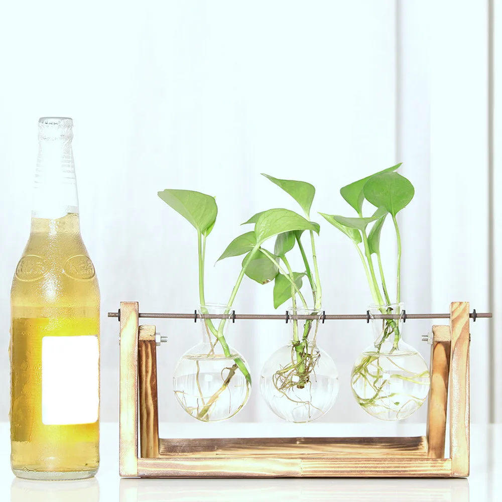 Здоровье творческое гидропонное растение прозрачная ваза деревянная рамка Кофейня комната декр стеклянная бутылка+ деревянная UpperDisplay рамка 1O9
