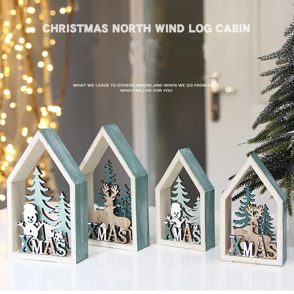 

Christmas Gift Desk Wooden Cabin Decoration Macaron Style Chalet Home Party Decorationt Xmas 2019 new year Cute Ornaments