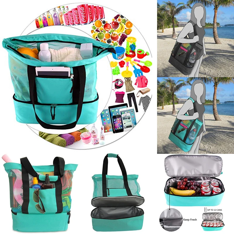 Американская ручная сумка для ланча сумка-холодильник сетчатая пляжная сумка для еды напиток изолированная сумка-холодильник для пикника пляжного хранения еды Полезная