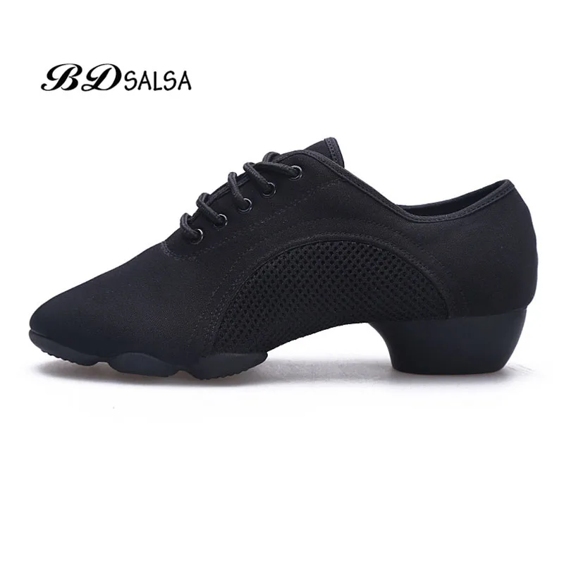 Туфли для латинских танцев, ткань Оксфорд, квадратный каблук, туфли для латинских танцев, две мягкие Нескользящие низкие бальные туфли BDSALSA BDJW-1, аутентичный каблук 3 см - Цвет: BDJW-1 BLACK